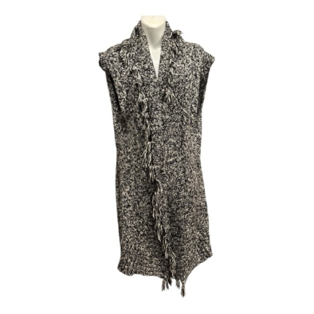 Chico's chunky Knit sleeveless Vest with fringes black & white marbled Large